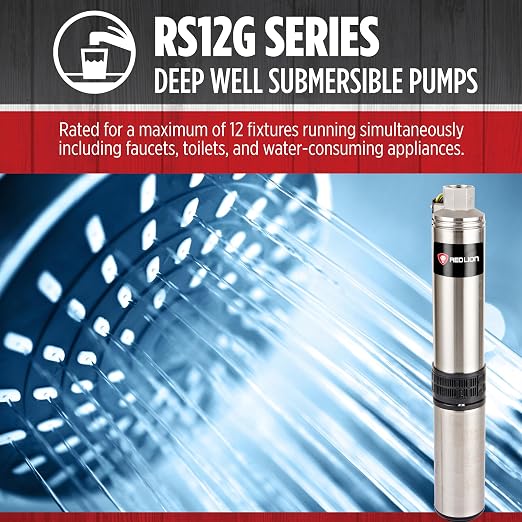 Red Lion RS12G07-3W2V Submersible Well Pump, 3/4 HP, 3-Wire, 230V, 12 GPM | Fits 4" wells, Dependable performance for depths to 200', Steel case/ steel discharge, Control Box Sold Separately, 14942378