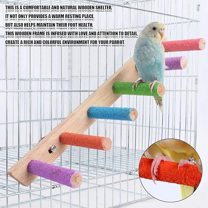 Bird Perch,1PC Wooden Parrot Stand Perch,Bird Ladder Bridge Climbing Chewing Toys for Small Medium Animals (5 Ladders)