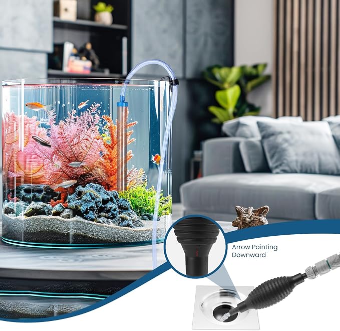 Fish Tank Vacuum Gravel Cleaner Gravel Vacuum for Aquarium 50 Feet | Siphon Aquarium Water Changer for Fish Tank with Four Faucet Adapter and Long Hose