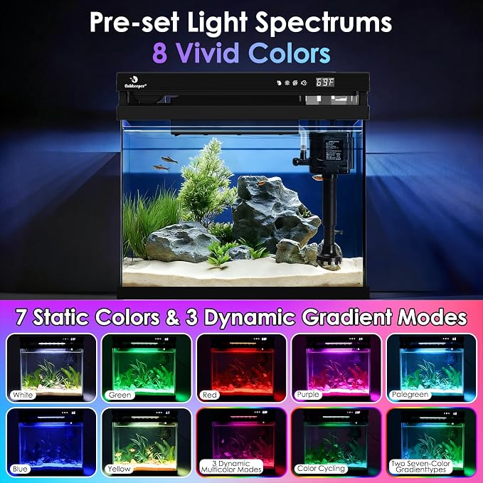 fishkeeper 2.3G Smart Aquarium - HD Glass Fish Tank Kits with Auto Feeder | Self-Cleaning Silent Filter Pump, Aromatherapy, Temperature Display & 7-Color RGB Lights for Desktop, Office, Room