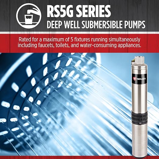 Red Lion RS5G07-3W2V Submersible Well Pump, 3/4 HP, 3-Wire, 230V, 5 GPM | Fits 4" wells, Dependable performance for depths to 320', Steel case/ steel discharge, Control Box Sold Separately, 14942374