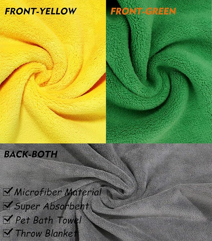 2 Pack Dog Towels Super Absorbent Pet Bath Towel Microfiber Dog Drying Towel for Small Medium Large Dogs and Cats, Machine Washable, 19.7Inch x 39.4Inch, Yellow-Grey & Green-Grey