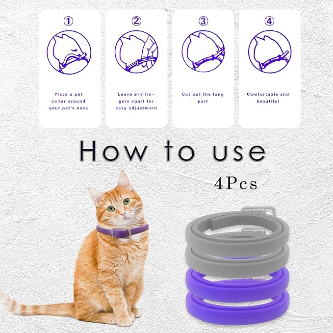 Simnice 4 Pack Calming Collar for Cats - Cat Pheromone Calming Collar Reduce Anxiety Stress for Pets, Long-Lasting Cat Calm Collars Adjustable Calm Collars for Cats