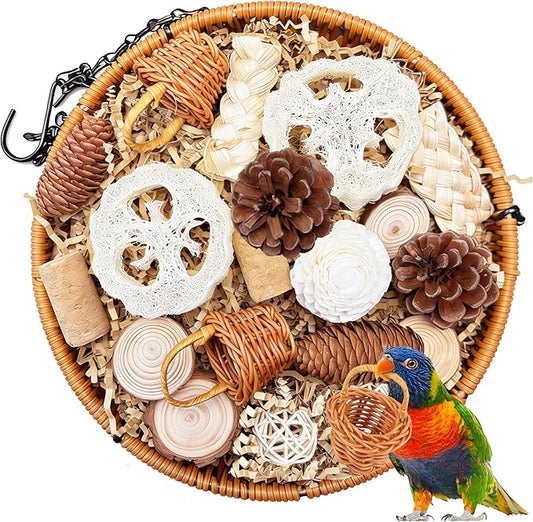 Natural Bird Toys Rattan Bird Foraging Box Parrot Shredding Toys Conure Chewing Toys for Cockatiel Lovebird Parakeet Budgie and Small to Medium Birds (Large)