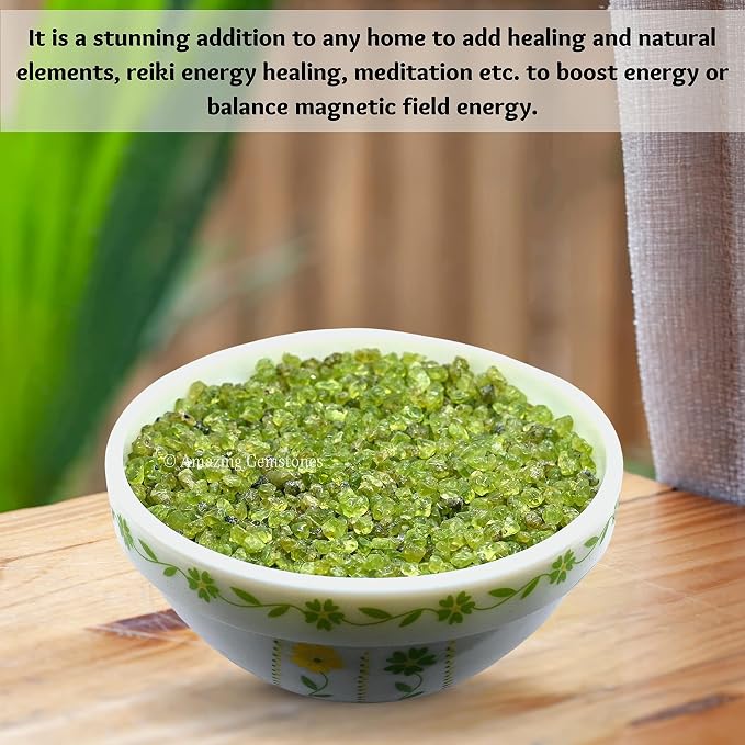 Amazing Gemstone Peridot Crystal Chips Aquarium Gravel Rocks - 1000+ Carat Peridot Chips Bulk Fish Tank Gravel, Small Tumbled Stone Chips and Tiny Crystals for Decoration (Natural AAA Grade Gemstones)
