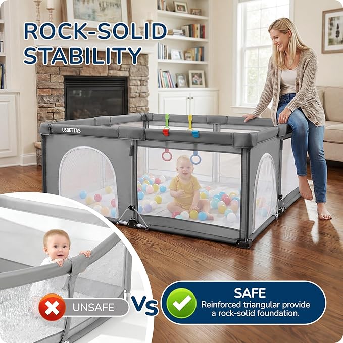 Foldable Baby Playpen, 1-Minute Setup, Lightweight Portable Playpen with Carry Bag, 59"x71" Indoor Outdoor Safty Play Yard for Babies & Toddlers, Dark Gray