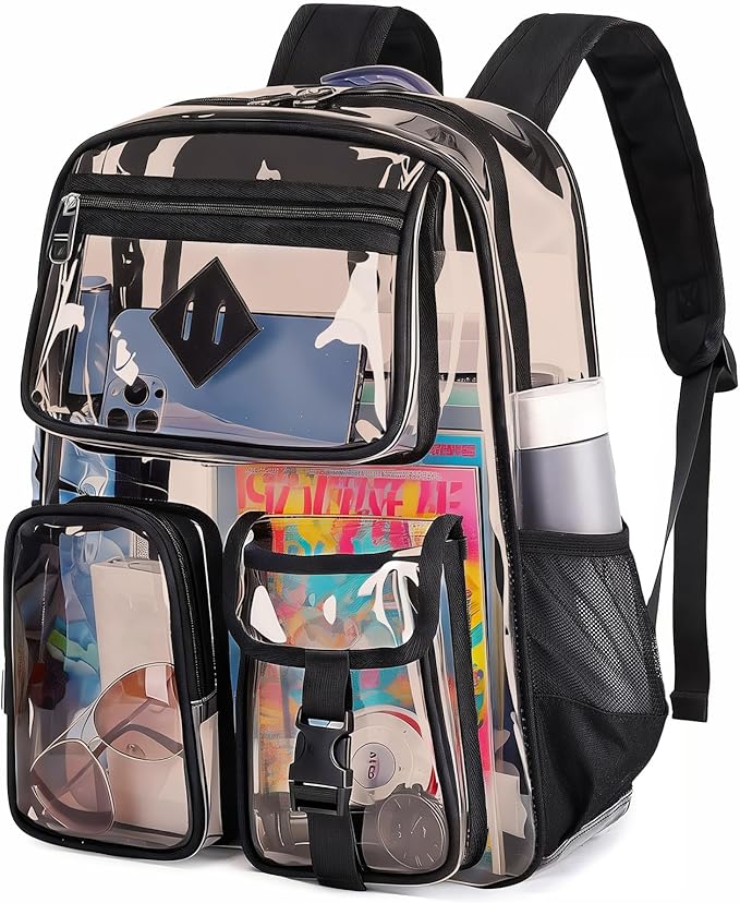PIG PIG GIRL Clear Backpack for School,Heavy Duty PVC Transparent Bookbag for Girls Stadium Approved See Through Backpack