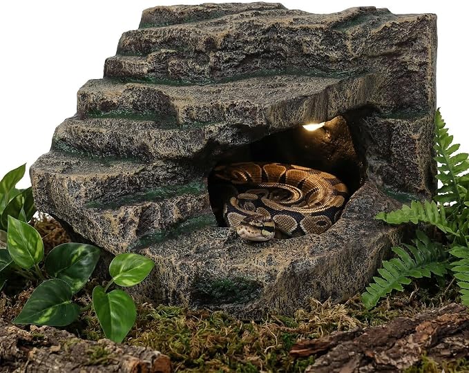 Beared Dragon Tank Accessories for Adults, Snake Hide, Reptile Tank Accessories, Perfect Natural Large Reptile Hide, Professional Turtle Basking Platform (E-Large)