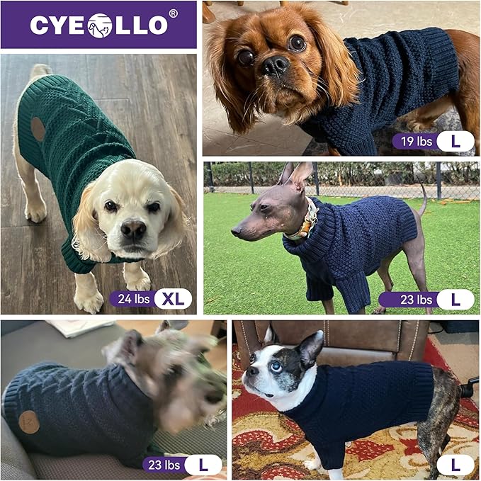 cyeollo Dog Sweater Turtleneck Knitted Sweaters with Long Sleeves Winter Dog Clothes Sweaters for Small Dogs, Beige XL
