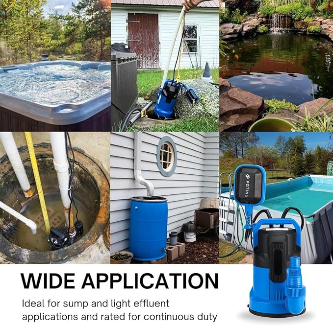 FOTING 1/2HP Sump Pump, 4900GPH High Flow Clean&Dirty Submersible Water Pump with Float Switch, Thermoplastic Electric Portable Utility Pump for Pool Draining Hot Tub Garden Basement