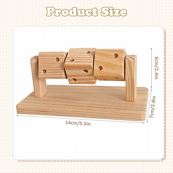 Small Animal Natural Wood Activity Toy with Rotating Cubes for Hamsters Gerbils Mice Unpainted