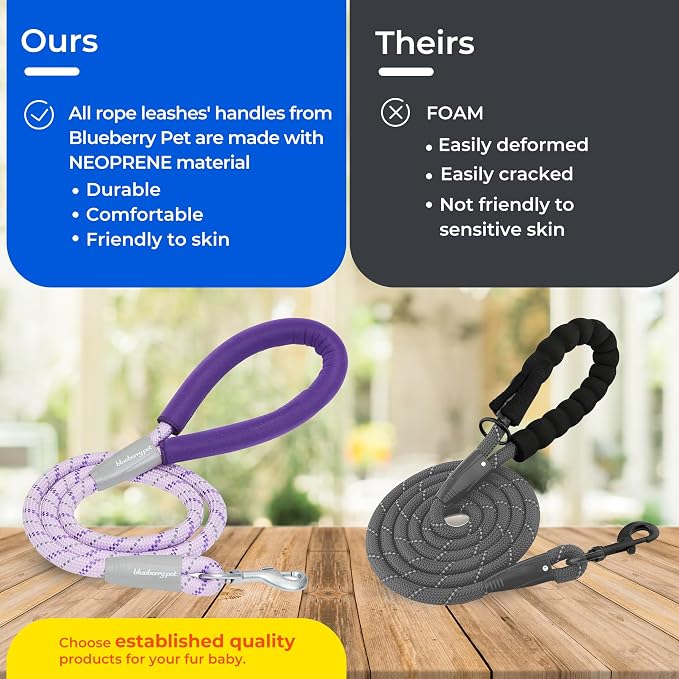 Blueberry Pet Essentials Dog Leash, Puppy Essentials, Strong Rope Dog Leashes for Large Dogs Heavy Duty, 4ft, Comfortable Neoprene Handle, French Pink, Eco-Friendly, Water & Dirt Resistant