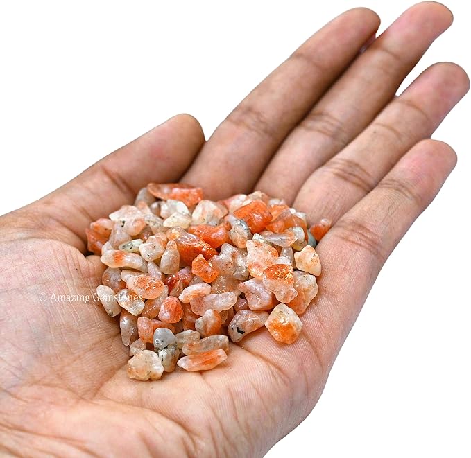 Amazing Gemstone Sunstone Crystal Chips Aquarium Gravel Rocks - 1000+ Carat Sunstone Chips Bulk Fish Tank Gravel, Small Tumbled Stone Chips, Tiny Crystals for Decoration (Natural AAA Grade Gemstones)