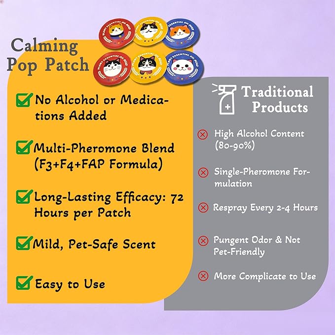 xcivi Pop Patch for Cat Calming Diffuser, Cat Anxiety Relief Stress Reduction, Cat Calming Pheromones Help Anxiety, Enhanced Calming, Cat Calming Patches for Travel, Car & Home Use