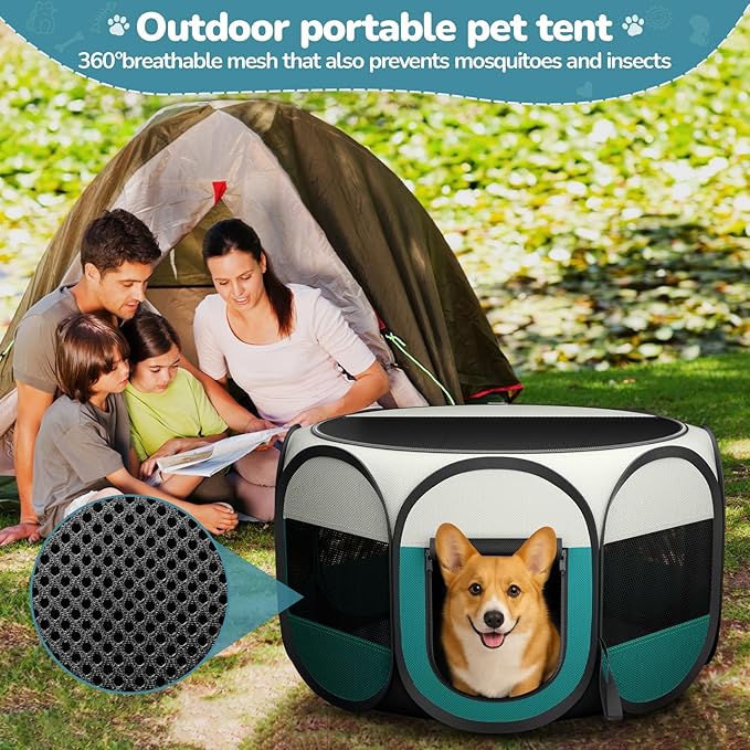 Foldable Pet Playpen for Cat Dog - Portable Cats Dogs Kennel Pop Up Dog Playpens, Medium Pets CrateTent Cage with Carrying Case for Outdoor Travel