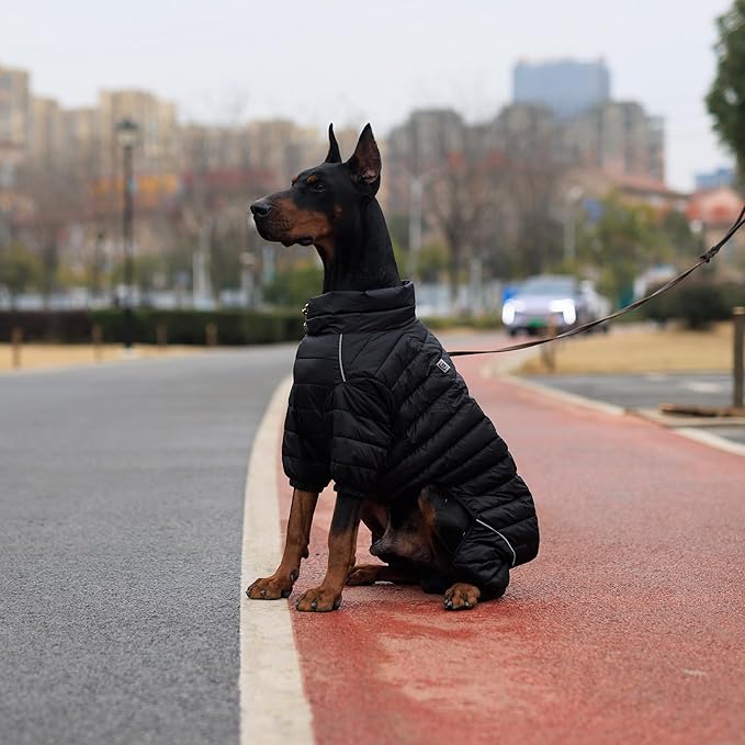 Lovelonglong Dog Coat - Warm Jacket, 4 Legs Covered Waterproof Windproof Reflective Dog Vest, Zippered Adjustable Outdoor Snow Jacket for Small to XXXL Dogs - Black