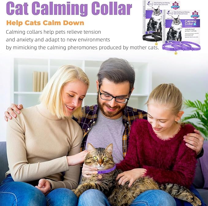 6 Pcs Calming Collar for Cats Adjustable Pheromones Relaxing 180-day Lasting Effect Cat Calming Collar with 2 Gold Pendant for Reduces Stress Anxiety, up to 15 Inches(Purple, Black)