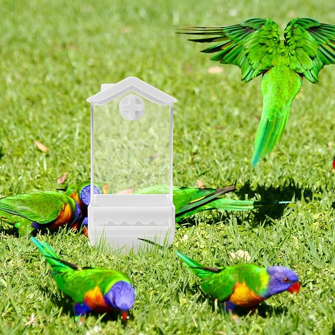 MERRYHAPY No Mess Automatic Bird Feeder with Large Capacity Plastic Parrot Food Dispenser for Outdoor Use, Window Mount Pigeon Feeder Suitable for Wild Birds and Pet Parrots