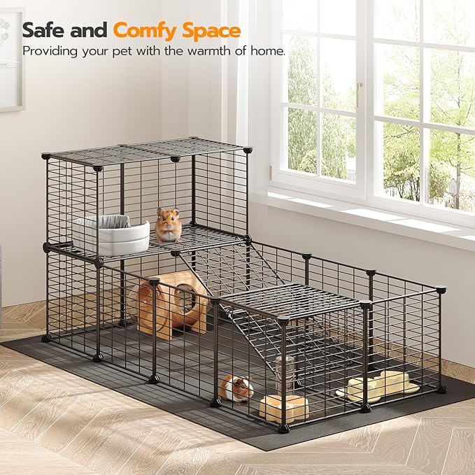 HOOBRO Guinea Pig Cage with Waterproof Mat, 24 Panels Small Animal Playpen, Rabbit Cage, Bunny Cage, Chicken Cage, Pet Playpen, Indoor Outdoor Yard Fence, 57 x 31.5 x 23.6 Inches, Black BK03PP03