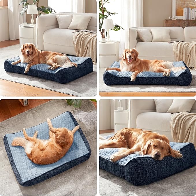 JOEJOY XL Orthopedic Dog Beds Large Sized Dog, Extra Thick Supportive Big Dogs Couch Bed with Sides, Ultra Soft Pet Bed Sofa for Large Dogs, Blue, 38''x28''