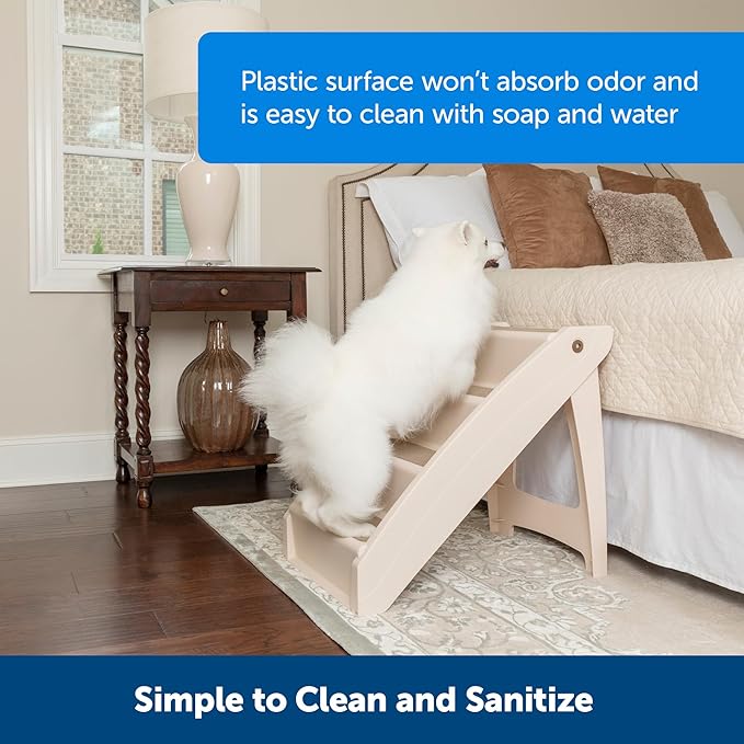 PetSafe CozyUp Folding Dog Stairs - Pet Stairs for Indoor/Outdoor at Home or Travel - Dog Steps for High Beds, Sofa with Siderails, Non-Slip Pads - Durable, Support up to 200 lbs - Extra Large, Tan