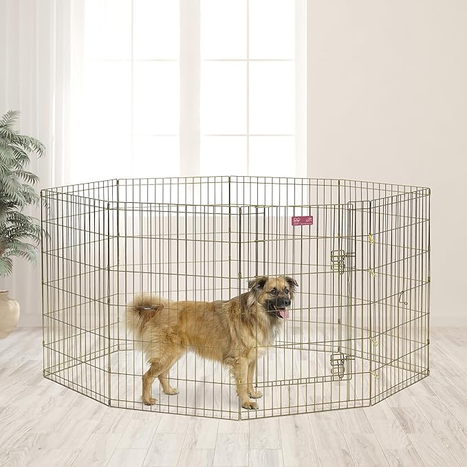 MidWest Homes for Pets 36-Inch Exercise Pen, for Indoor and Outdoor Use, 16 Sq Feet of Play, Single Door Folding Dog Pen, with Large Door Opening & Secure Latch, Easy to Set Up, Foldable Dog Playpen