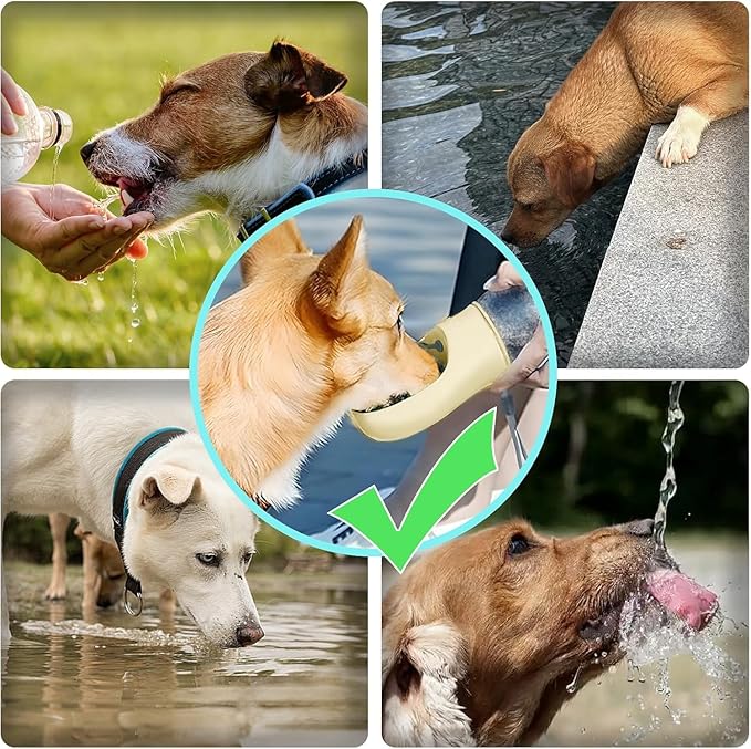 Portable Dog Water Bottle, 12 oz, Leak-Proof Travel Pet Dispenser, Teal,Puppy Water Dispenser with Drinking Feeder for Travel (Yellow, Small)