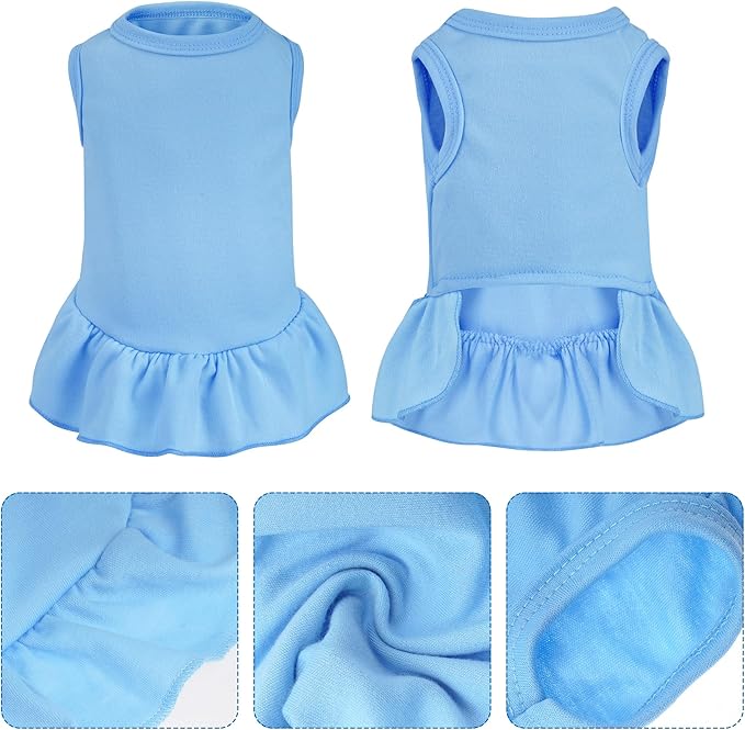 2 Pcs Dog Dresses Cat Skirt Solid Color Dog Clothes Summer Sleeveless Puppy Girl Clothes for Small Pet Dogs Cats (White,Blue, Medium)