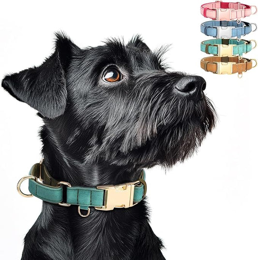 WHIPPY Vegan Leather Dog Collar No Slip Martingale Dog Collar with Quick Release Metal Buckle for Large Medium Small Dogs,Green