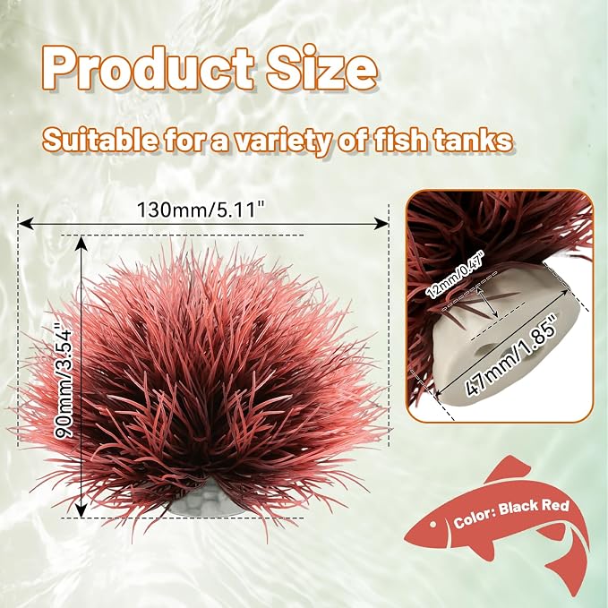 Biaungdo 2 Pcs Artificial Fish Tank Plants, Black Red Aquarium Plants Decor | Silk Aquarium Plants, Small Plastic Fish Tank Accessories, Natural Style Mini Grass Set Artificial Aquarium
