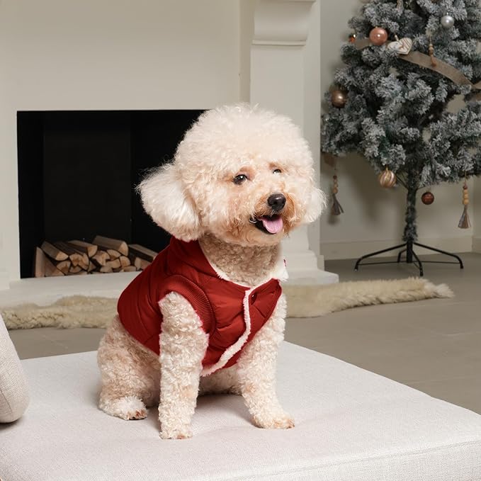 Vecomfy Fleece Lining Extra Warm Dog Hoodie in Winter,Small Dog Jacket Puppy Coats with Hooded,Red S