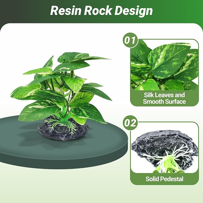 GOZILLA Silk Fish Tank Plants,Reptile Artificial Plant,Reptile Plants for Terrarium,Aquarium Decorations Accessories Set,Resin Pedestal Silk Aquarium Plant for Fish Tank.(4PCS/A-Set)