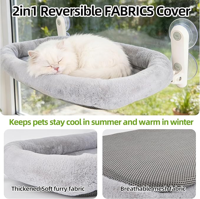 Foldable Cat Window Perch,Inside Window Hammock for Cats with 4 Strong Suction Cups,Sturdy Metal Frame and Washable Soft Cover,Indoor Cat Bed - M