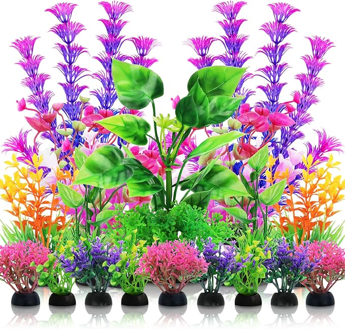 QUOZUO Aquarium Decorations Plants, 20pcs Aquarium Decor Plants, Colorful Fish Tank Accessories, Fish Tank Plants Plastic Decoration for Aquariums