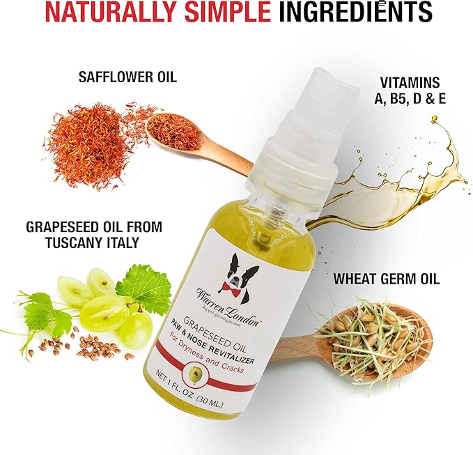 Warren London Nose & Paw Pad Moisturizer for Dogs - Grapeseed Oil & Essential Oil Blend - Instant Relief Revitalizing & Moisturizing Spray for Softer Dog Paws - Made in USA - 1oz