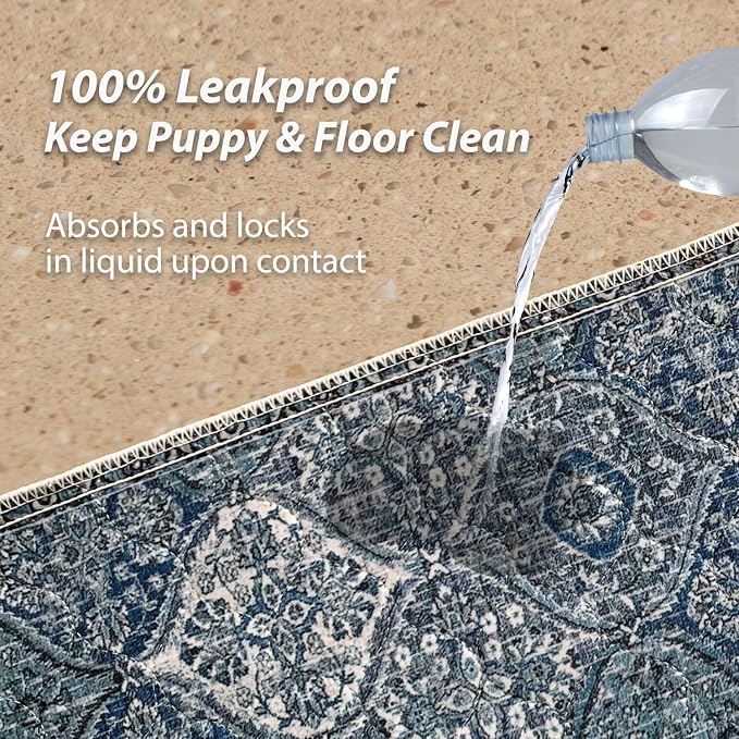 nunubaby 2PACK Washable Pee Pads for Dogs, Stylish, Non-Slip and Leak-Proof Pee Pads. Reusable Potty Pads for Dogs for Crates and Floors.(Blue/Multi,72" x72" )