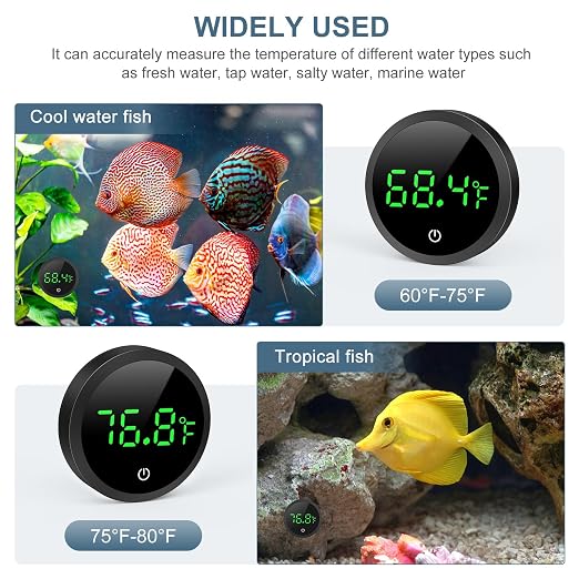 Upgraded Aquarium Thermometer, 5S Refresh Speed, Digital Fish Tank Thermometer LED Display ±1°F, Stick-on Thermometer for Aquariums, Glass Containers