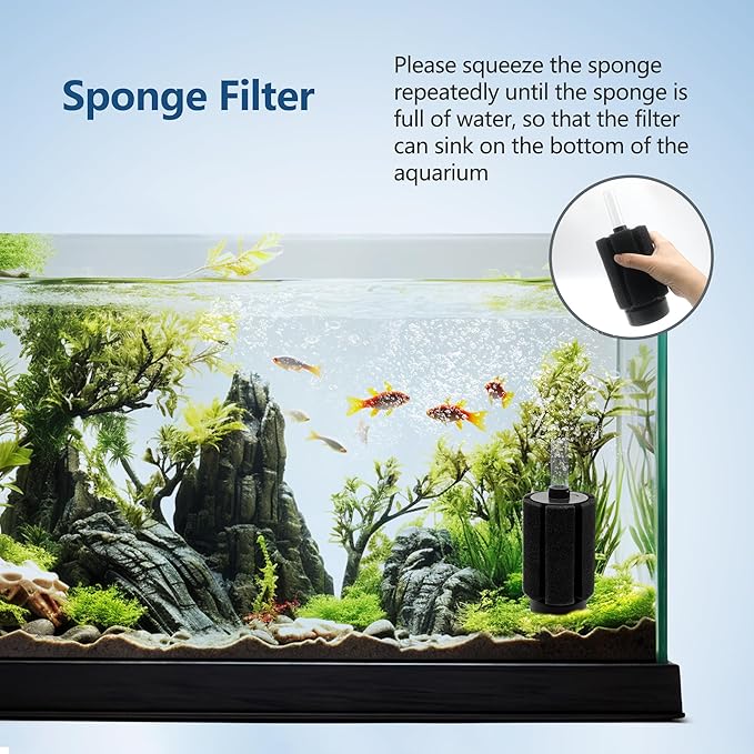 10-50Gal Aquarium Sponge Filter with Ceramic Media and Bubble Diffuser Ultra Quiet Fish Tank Filters fit Breeding Fry Betta Shrimp Fish Tank