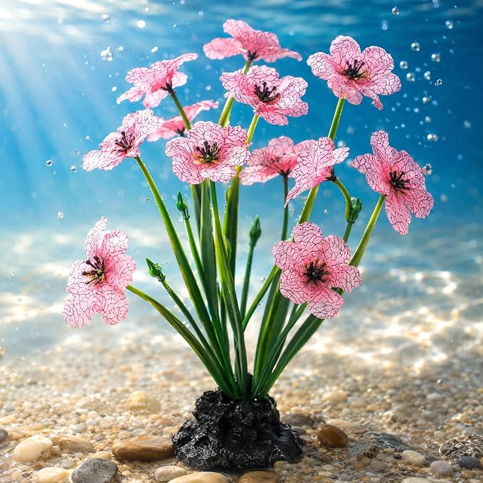 GALPADA Aquarium Plants Plastic for Freshwater Fish Tank Display, 8.26 Inch | Beautiful Artificial Ornaments, Excellent Betta Bowl Accessories, Sturdy Desktop Decorations, Grand Reptile Habitat Additions