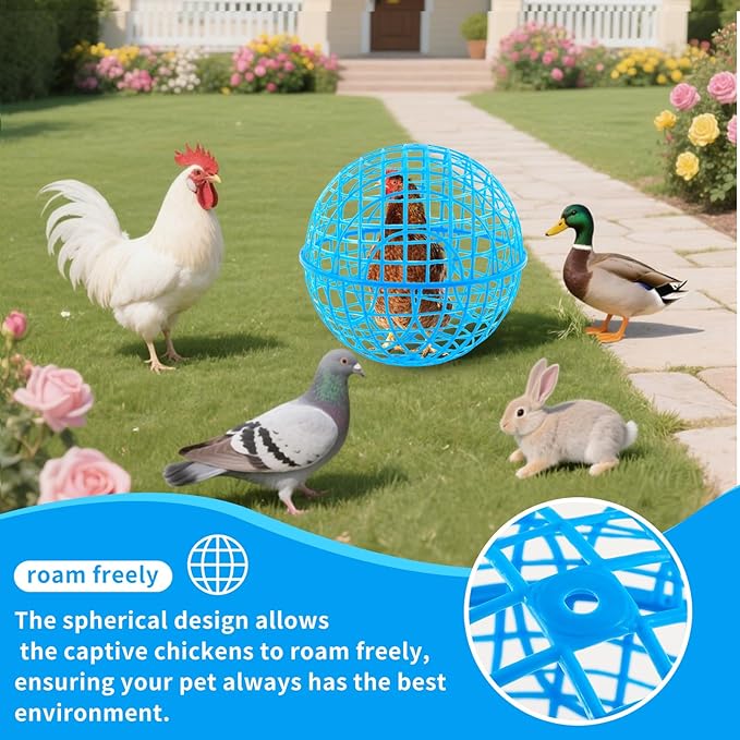 AceOrbit 3 Pcs Chicken Balls Cage 2025 Chicken Orb Ball Cage to Free Range Rolling Movable Poultry Coop Ball, Mobile Safety Globe Cages for Pigeons Rabbits Ducks Outside Roaming(11.02 Inch,Blue)