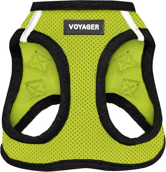 Best Pet Supplies Voyager Step-in Air Harness - All Weather Mesh, Reflective, No Pull Harness for Dogs, Cats - Secure with Hook & Loop Fastener, Buckle, Double D-Rings - Lime Green/Black Trim, XXS
