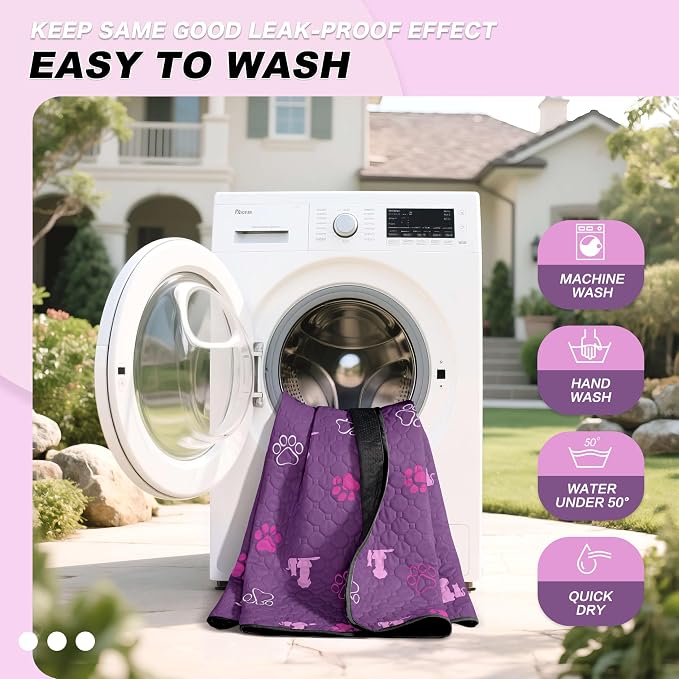 WanpeeGoo Washable Pee Pads, Puppy Pee Pad for Dogs, 2 Pack Absorbent Reusable Training Dog Pads Pet Puppy Pads, Non-Slip Potty Pads for Whelping, Playpen, Crate, Bed, Purple 24"x24"