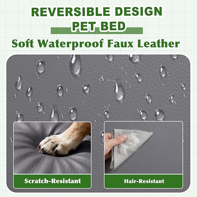 Vonabem Outdoor Waterproof Dog Bed Washable, XL Large Crate Pad 42 inch, Cooling Leather Wipeable Pet beds with Removable Cover, Foam Orthopedic Anti-Slip Kennel Pads Reversible, 41"x27" Grey