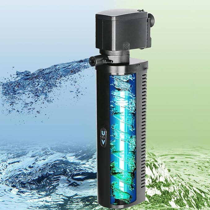 Large Aquarium U-V Filter for 100-500 Gallon, Pond Filter Green Clean Machine Submersible DC 24V Powerful Pump Canister Filter for Turtle Tank Koi Coral Fish Saltwater Freshwater Crystal Clear