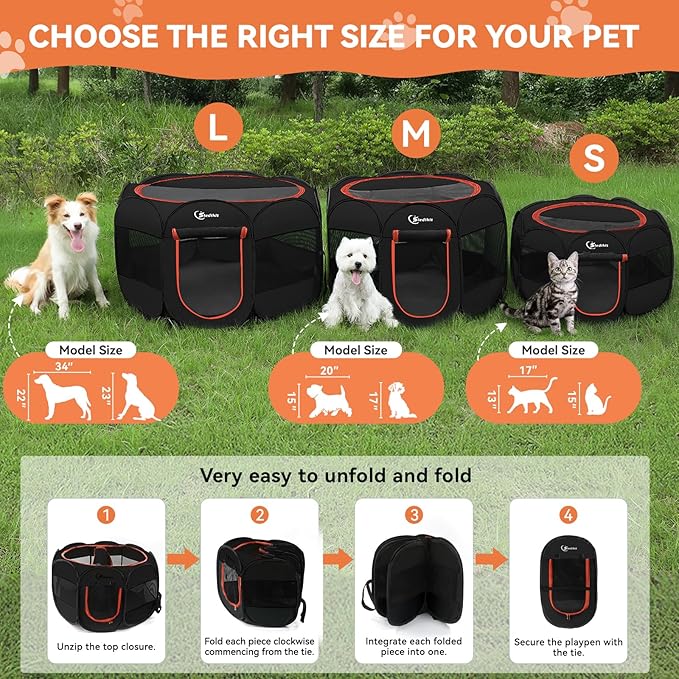 Siedihit Dog Playpen, Puppy Pet Playpens Indoor for Medium Dogs Tent Crates Cage Indoor/Outdoor, Portable Pop Up Dog Kennel Playpen with Carrying Case for Dogs/Cats/Rabbits, Black