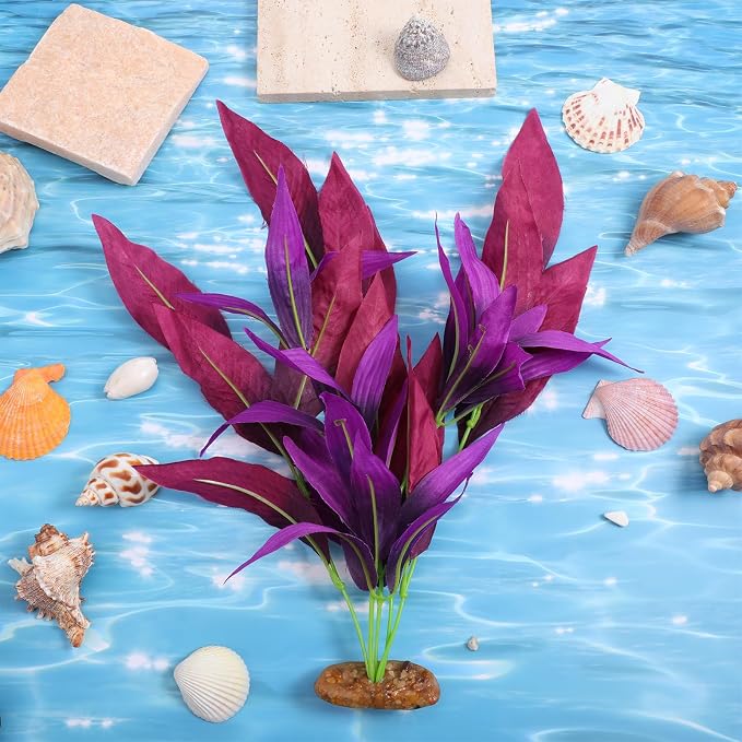 2 Pcs Silk Aquarium Plants 10 Inch Silk Fish Tank Plants Artificial Silks Plant Decorations Silks Plant for Fish Tank Goldfish Turtle Tanks Decorations Purple