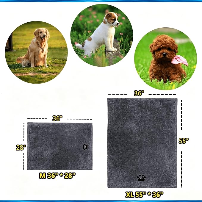 Dogvingpk Extra Large Dog Towel 2 Pack, Super Absorbent Soft Quick Drying Microfiber Pet Bath Towels for Large & Medium Dogs (XL-55" * 36", Grey and Black)