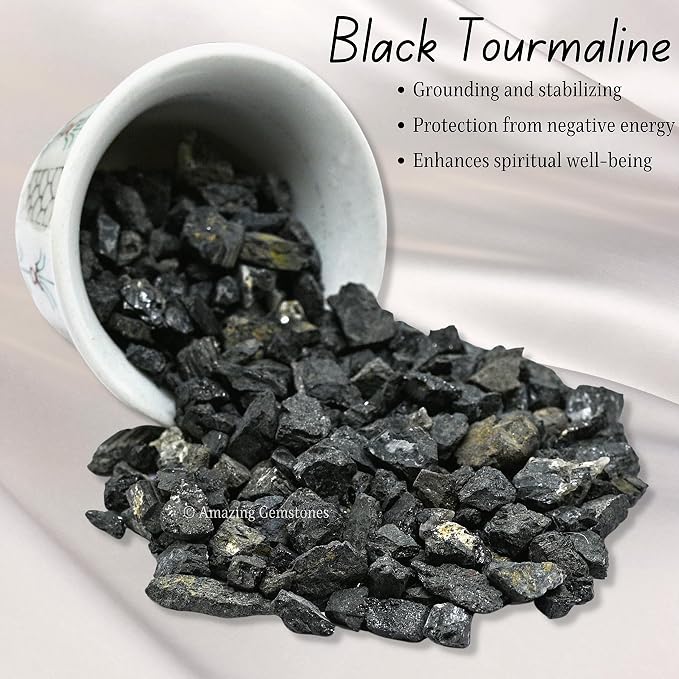 Black Tourmaline Crystal Chips Aquarium Gravel Rocks - Black Tourmaline Chips Bulk Fish Tank Gravel, Small Tumbled Stone Chips and Tiny Crystals for Decoration (Natural AAA Grade Gemstones)