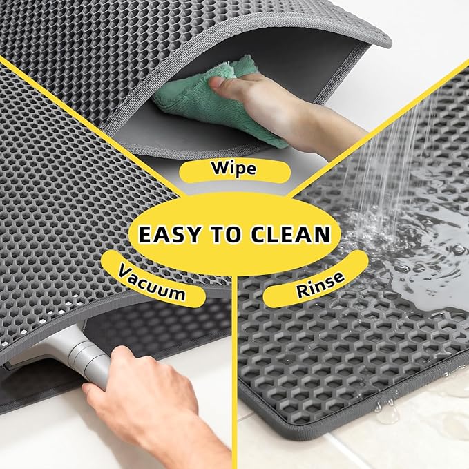 Cat Litter Mat, 30"X24" Large Double Layer Litter Trapping Mat, Waterproof/Urineproof, Easy to Clean Kitty Litter Mats for Floor, Scatter Control (Grey-1Pack)