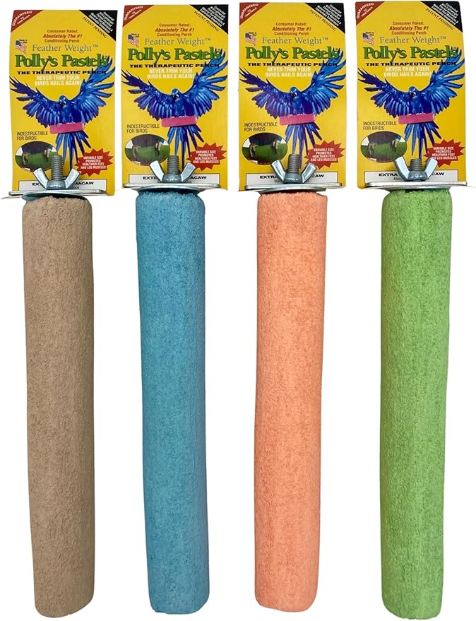 Polly's Pastels Nail Trimming & Beak Conditioning Safety Perch for Cockatiels, Cockatoos, Macaws, Parakeets, Budgies, Parrots and All Other Birds (Coral, X-Large Long-2" Dia. x 14" Long)